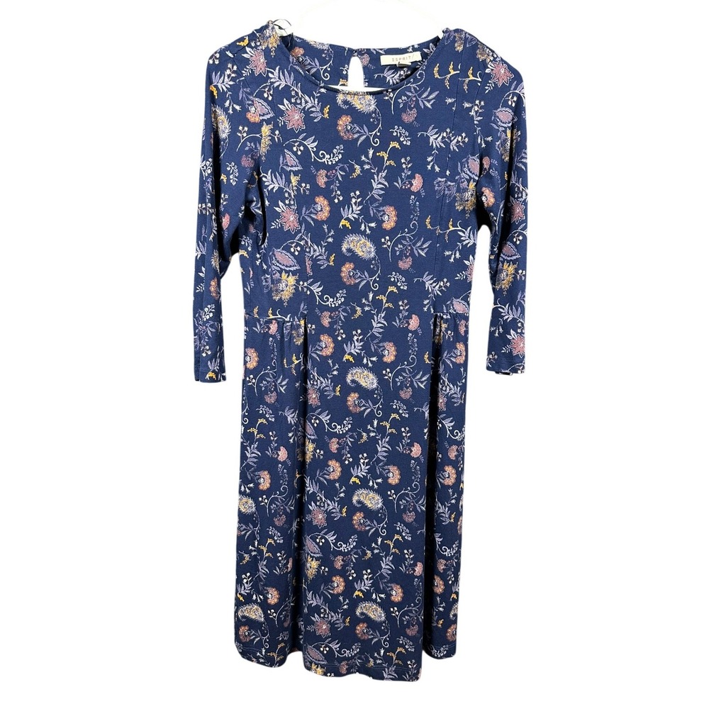 ESPRIT Blue Floral Print Midi Dress Women's Size M Crew‎ Neck